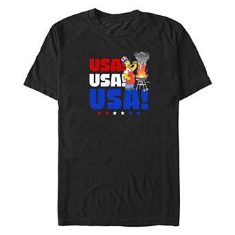 Big & Tall The Simpsons Homer Grilling USA Word Stack Graphic Tee