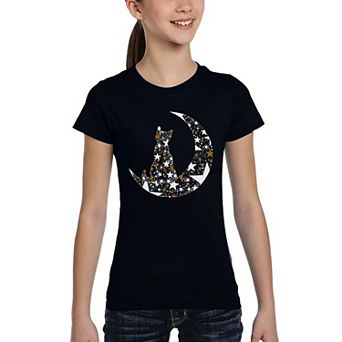 Cat Sitting On Moon - Girl's Word Art T-Shirt