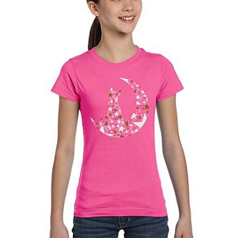 Cat Sitting On Moon - Girl's Word Art T-Shirt