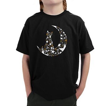 Cat Sitting On Moon - Boy's Word Art T-Shirt