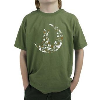 Cat Sitting On Moon - Boy's Word Art T-Shirt