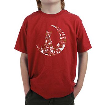 Cat Sitting On Moon - Boy's Word Art T-Shirt