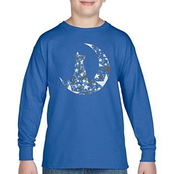 Cat Sitting On Moon - Boy's Word Art Long Sleeve T-Shirt