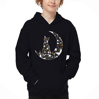 Cat Sitting On Moon - Boy's Word Art Hooded Sweatshirt