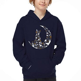 Cat Sitting On Moon - Boy's Word Art Hooded Sweatshirt