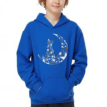 Cat Sitting On Moon - Boy's Word Art Hooded Sweatshirt