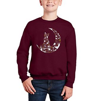 Cat Sitting On Moon - Boy's Word Art Crewneck Sweatshirt