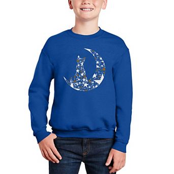 Cat Sitting On Moon - Boy's Word Art Crewneck Sweatshirt