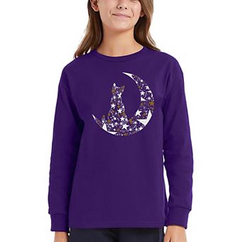 Cat Sitting On Moon - Girl's Word Art Long Sleeve T-Shirt