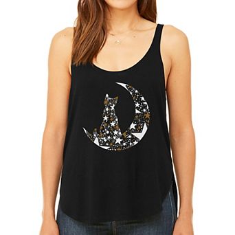 Cat Sitting On Moon - Women's Premium Word Art Flowy Tank Top