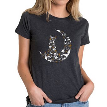 Cat Sitting On Moon - Women's Premium Blend Word Art T-Shirt