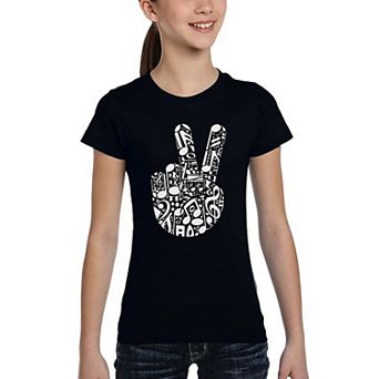 Peace Finger Notes - Girl's Word Art T-Shirt