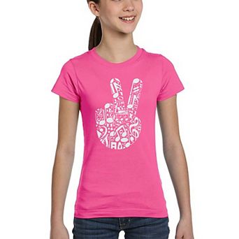 Peace Finger Notes - Girl's Word Art T-Shirt