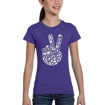 Peace Finger Notes - Girl's Word Art T-Shirt