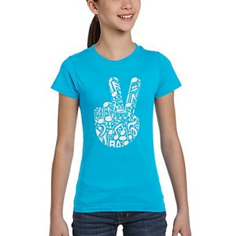 Peace Finger Notes - Girl's Word Art T-Shirt