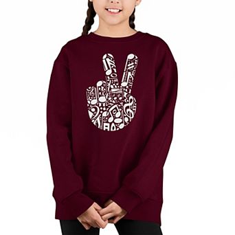 Peace Finger Notes - Girl's Word Art Crewneck Sweatshirt