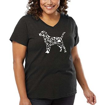 Women's Plus Size Word Art V-Neck - Dog Paw Prints