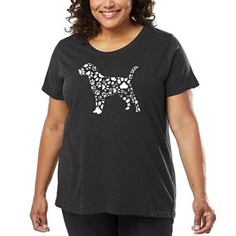 Women's Plus Size Word Art T-shirt - Dog Paw Prints