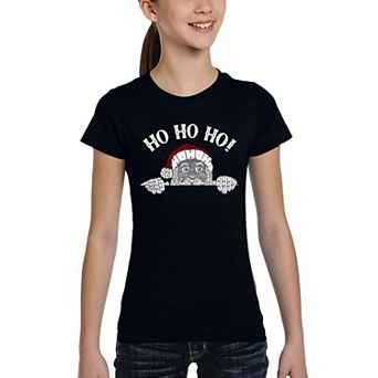 Peeking Santa - Girl's Word Art T-Shirt