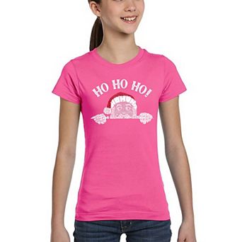 Peeking Santa - Girl's Word Art T-Shirt