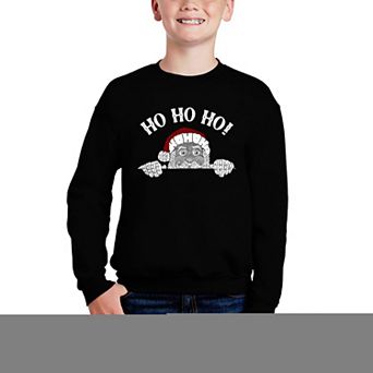 Peeking Santa - Boy's Word Art Crewneck Sweatshirt