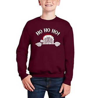 Peeking Santa - Boy's Word Art Crewneck Sweatshirt