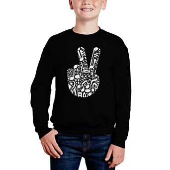 Peace Finger Notes - Boy's Word Art Crewneck Sweatshirt