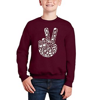 Peace Finger Notes - Boy's Word Art Crewneck Sweatshirt