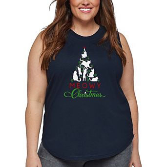 Meowy Christmas Tree - Women's Plus Size Word Art Tank Top