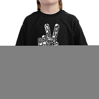 Peace Finger Notes - Boy's Word Art T-Shirt