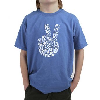 Peace Finger Notes - Boy's Word Art T-Shirt