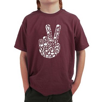 Peace Finger Notes - Boy's Word Art T-Shirt
