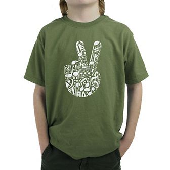 Peace Finger Notes - Boy's Word Art T-Shirt