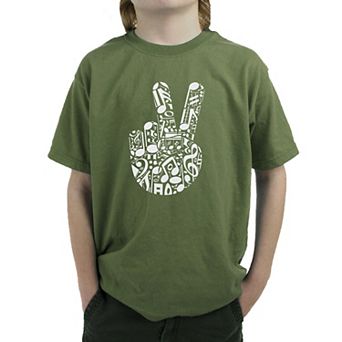 Peace Finger Notes - Boy's Word Art T-Shirt