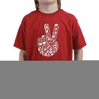 Peace Finger Notes - Boy's Word Art T-Shirt