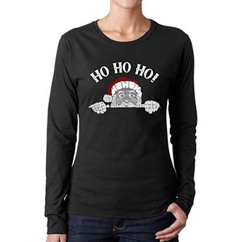 Peeking Santa - Women's Word Art Long Sleeve T-Shirt