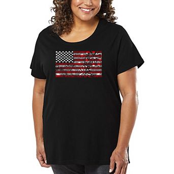 Women's Plus Size Word Art T-shirt - Fireworks American Flag