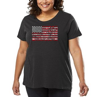Women's Plus Size Word Art T-shirt - Fireworks American Flag