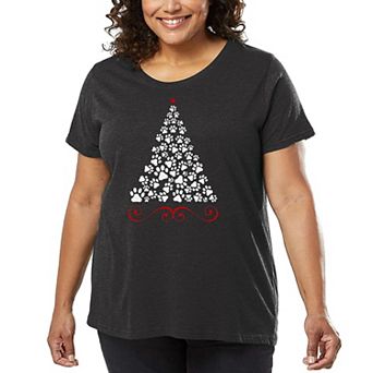 Paw Christmas Tree - Women's Plus Size Word Art T-Shirt