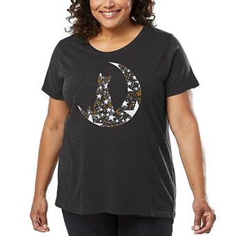 Cat Sitting On Moon - Women's Plus Size Word Art T-Shirt
