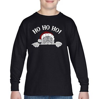 Peeking Santa - Boy's Word Art Long Sleeve T-Shirt
