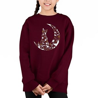 Cat Sitting On Moon - Girl's Word Art Crewneck Sweatshirt