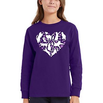 Cat Heart - Girl's Word Art Long Sleeve T-Shirt