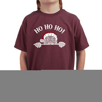Peeking Santa - Boy's Word Art T-Shirt