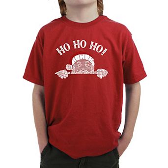 Peeking Santa - Boy's Word Art T-Shirt