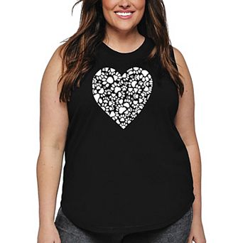 Women's Plus Size Word Art Tank Top - Paw Prints Heart