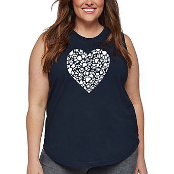 Women's Plus Size Word Art Tank Top - Paw Prints Heart