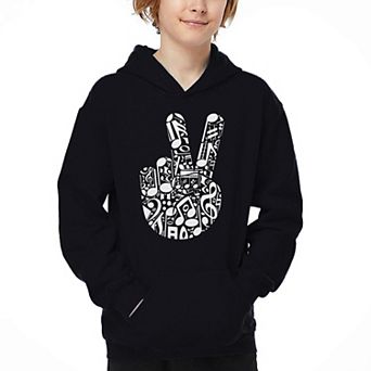 Peace Finger Notes - Boy's Word Art Hooded Sweatshirt