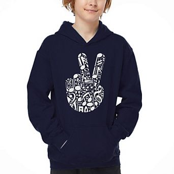 Peace Finger Notes - Boy's Word Art Hooded Sweatshirt