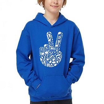 Peace Finger Notes - Boy's Word Art Hooded Sweatshirt